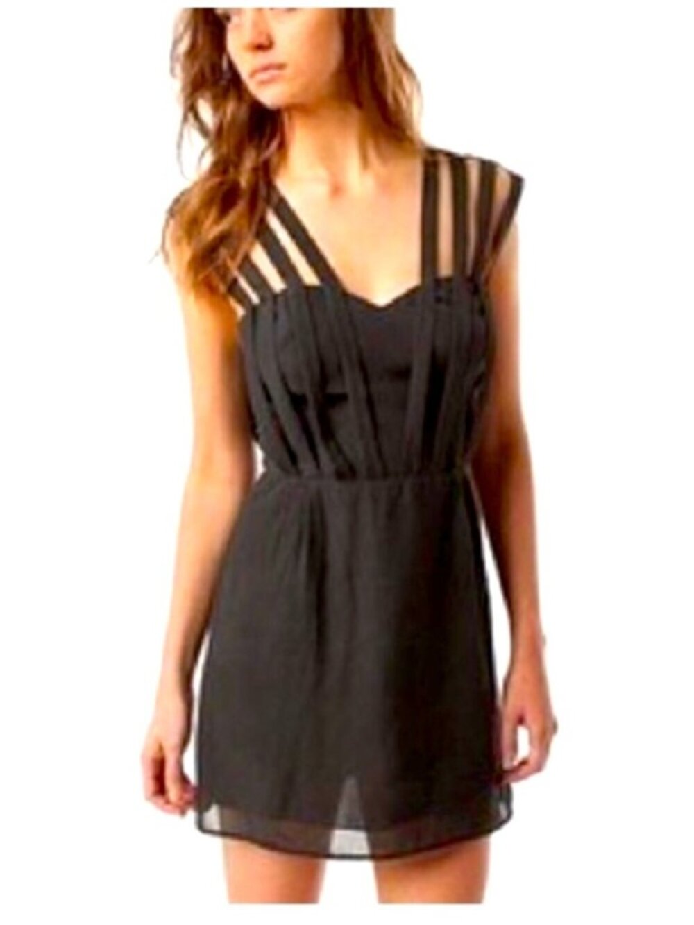 Double In Brass Mini Dress Black Strappy Sexy by Urban Outfitters Women's XS